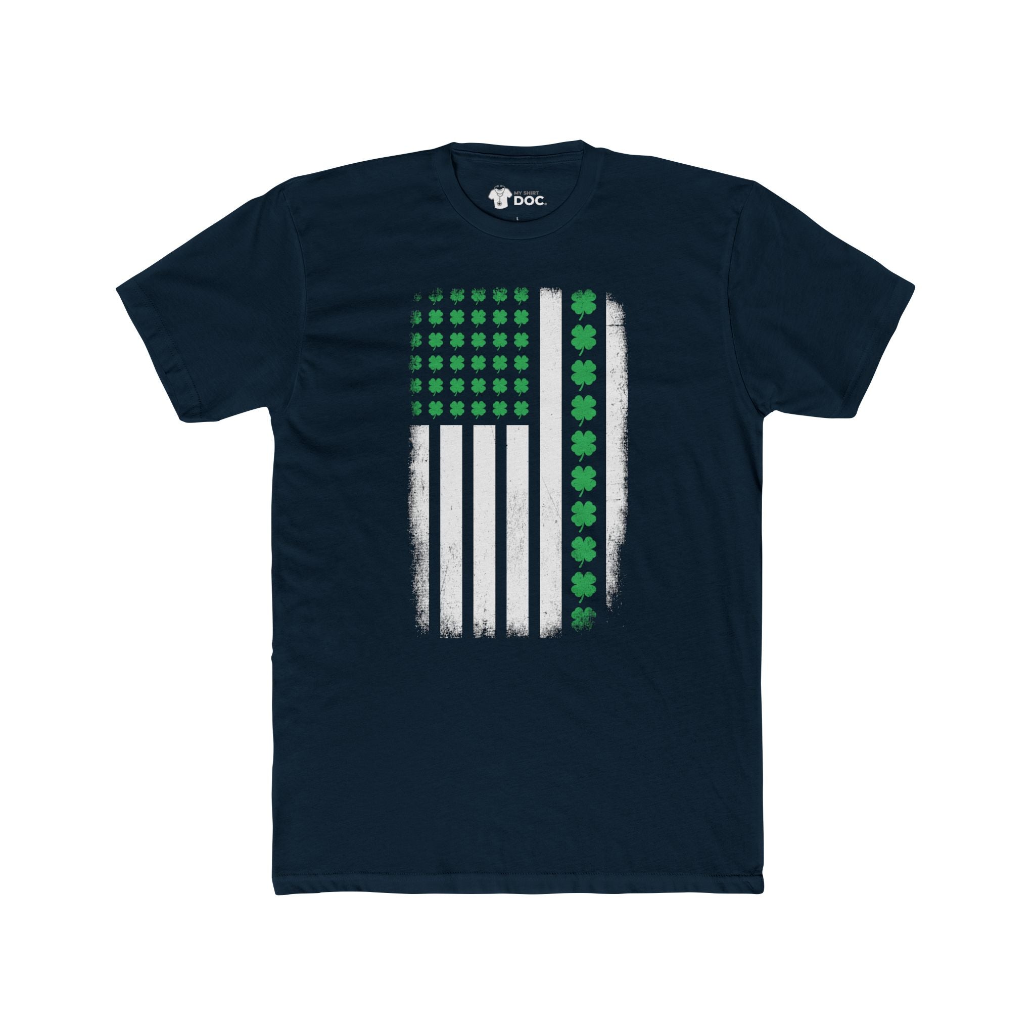 St. Patricks Day American Flag - Unisex Cotton Crew Tee