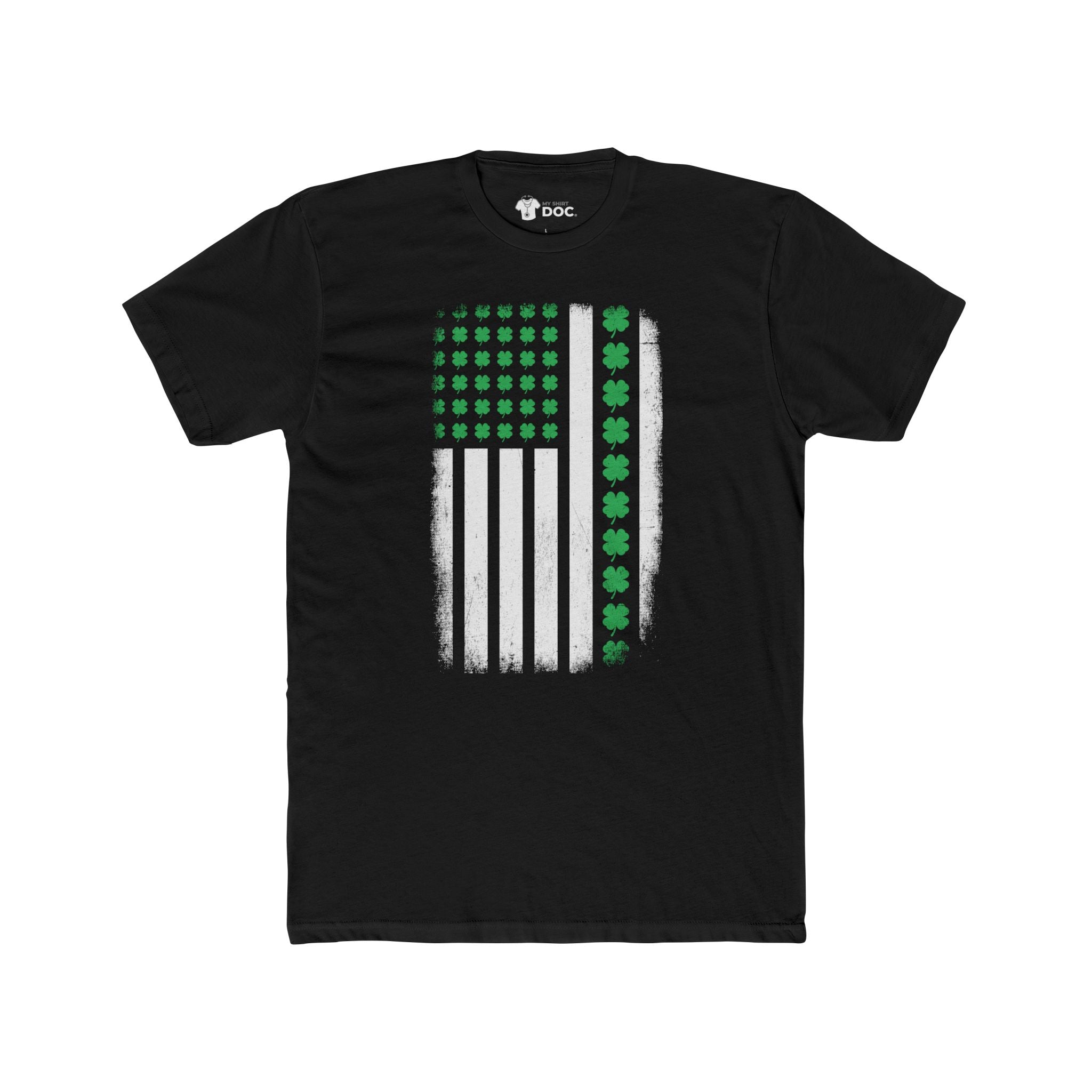 St. Patricks Day American Flag - Unisex Cotton Crew Tee